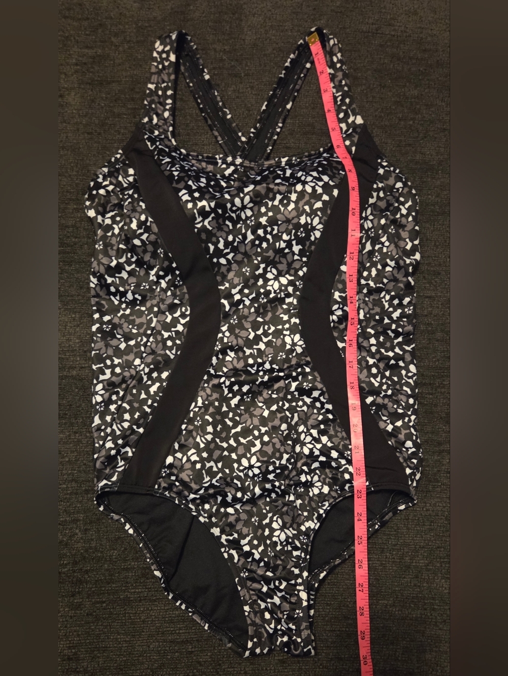 Lands' End Black & White Floral Tugless Contour One-Piece Swimsuit. Size 12L - Picture 6 of 6